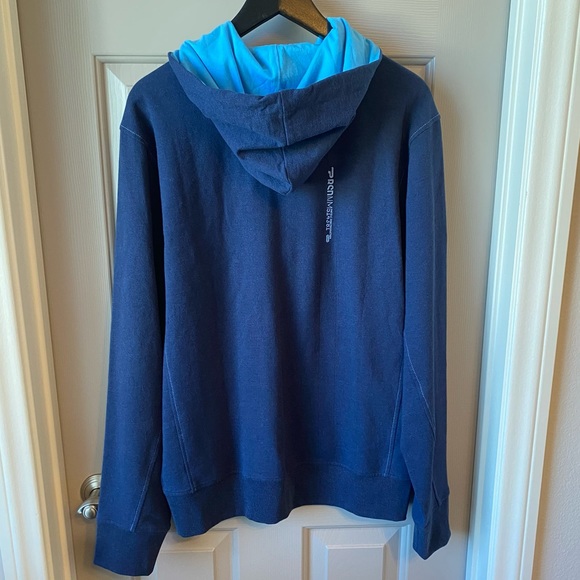 NWT PRIVATE MEMBER Blue Zip Front Hoodie Sweater with Graphic Print SZ M - Picture 3 of 8